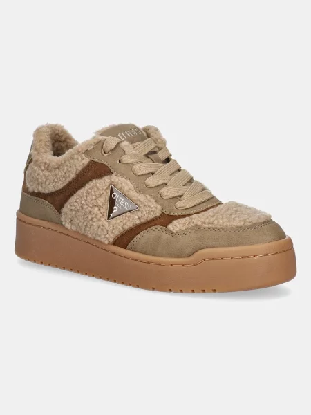 Sneakersy Guess ze sztucznego futra beżowe