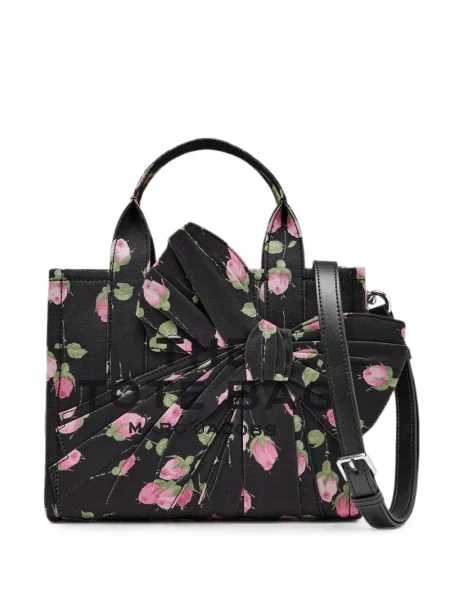 Geantă shopper Marc Jacobs cu funde cu model floral din canvas negru