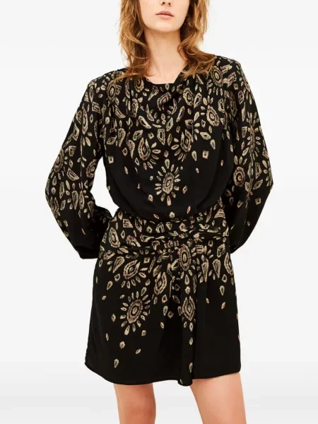 Rochie mini Ba&sh cu imagine cu imprimeu abstract drapată negru