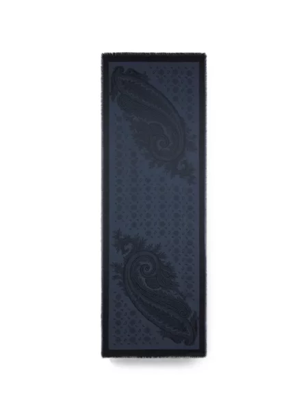 Fular Etro cu model paisley din jacard albastru