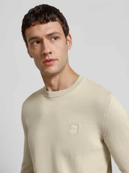 BOSS Orange sweter z domieszką wełny beżowy lekki brązowy