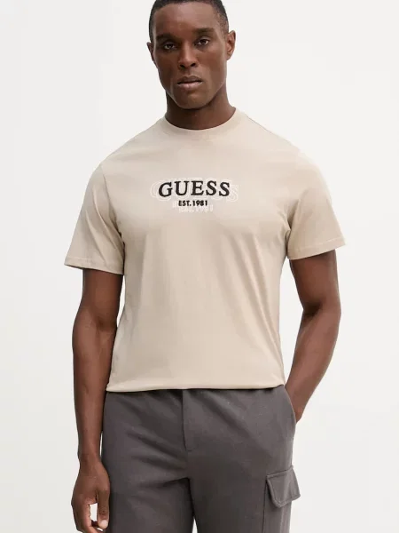 Тениска Guess с принт бежово