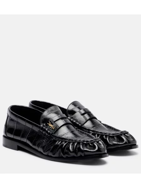 Pantofi loafer Saint Laurent din piele de lac negru