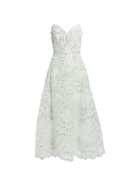 Rochie maxi Elie Saab cu broderie fără bretele verde