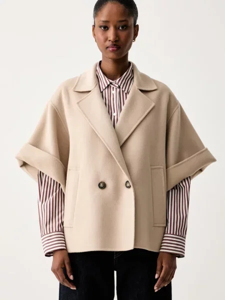 Weekend Max Mara palton scurt pentru femei din lână WKDNEO bej