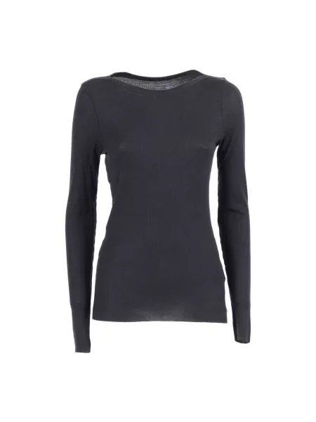 Sweter Majestic Filatures z długim rękawem z dekoltem w łódkę czarny