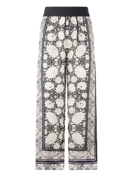 Pantaloni Roberto Cavalli de mătase cu model floral cu imagine alb