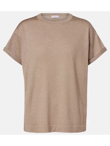 Tricou Brunello Cucinelli de mătase bej