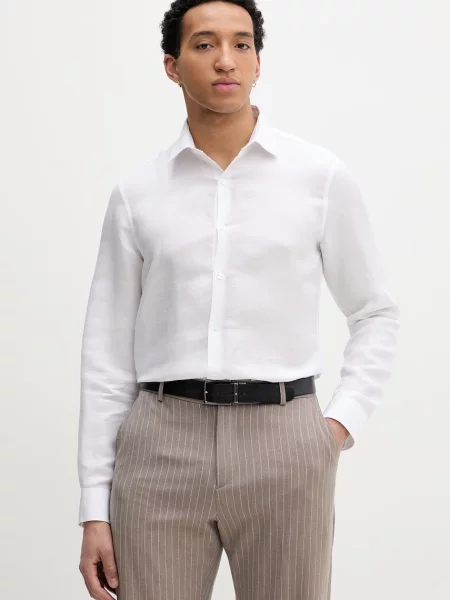 Calvin Klein košile se lnem bílá