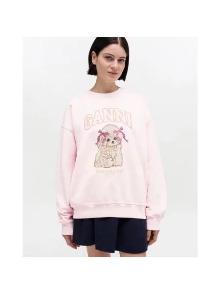 GANNI bluza z nadrukiem różowy