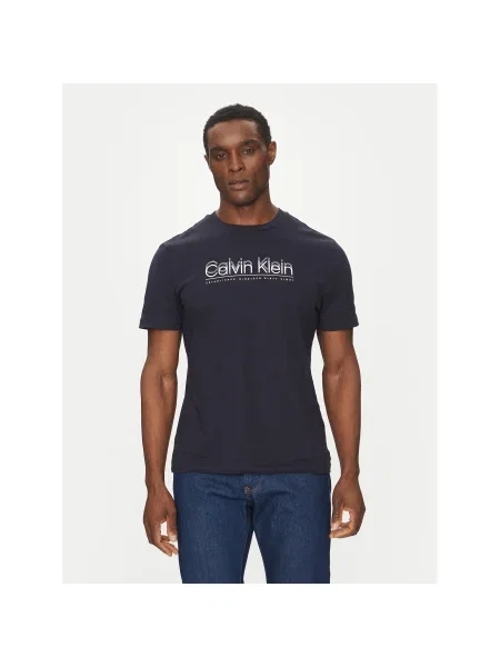 Calvin Klein Póló Double Logo Sötétkék Regular Fit kék