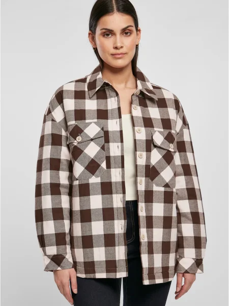 Flanel kockás ing Urban Classics rózsaszín