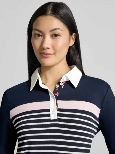 Koszulka polo o kroju slim fit z mieszanki bawełny Marc Cain granatowa