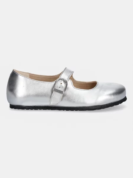 Кожаные балетки Birkenstock серебряные