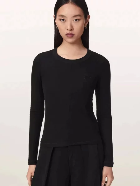 AllSaints cămașă lougewear pentru femei din modal STEVIE HAVEN LS TEE negru