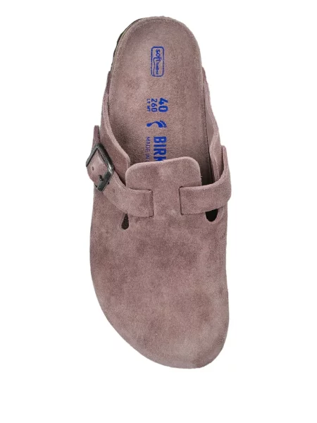 Papuci tip mules Birkenstock din piele de căprioară cu cataramă roz