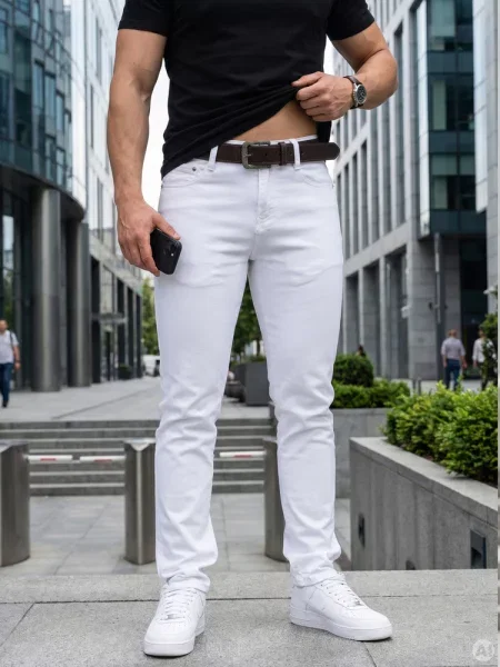 Jeansy slim fit z paskiem Dstreet białe