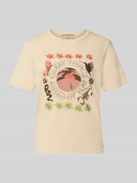 Męski t-shirt o kroju regular fit z kwiatowym haftem Scotch & Soda