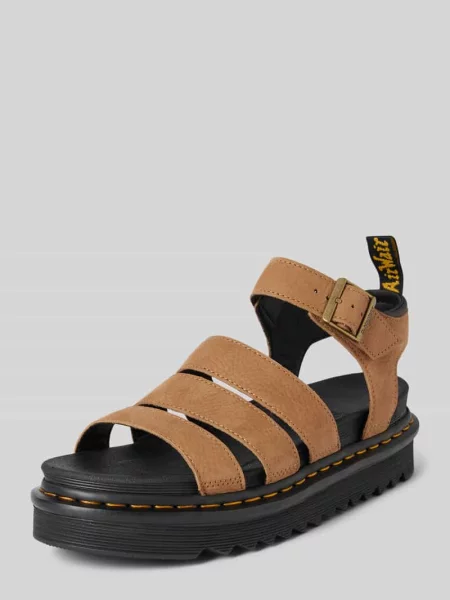 Sandały skórzane z podeszwą na platformie Dr. Martens beżowe