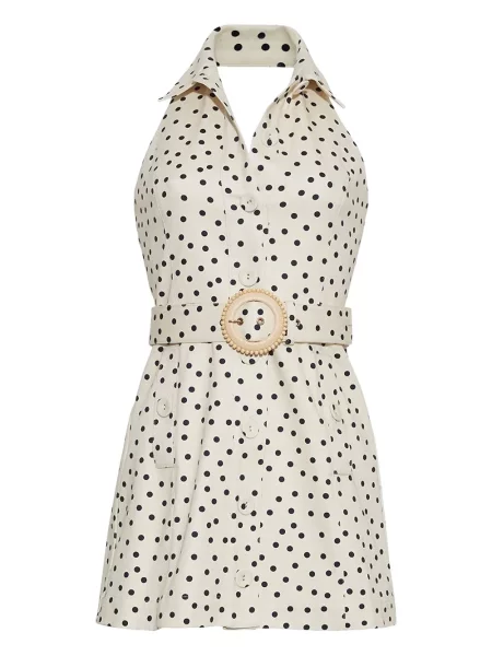 Mała sukienka mini Cara Cara w grochy garniturowa biała