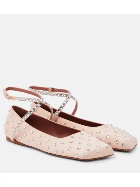 Balerini Amina Muaddi din satin de cristal roz