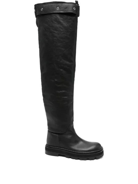 Kožené kozačky Patrizia Pepe s přezkou černé