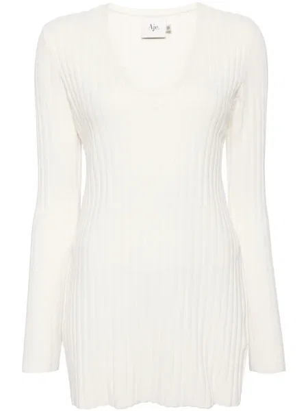Sweter Aje prążkowany biały