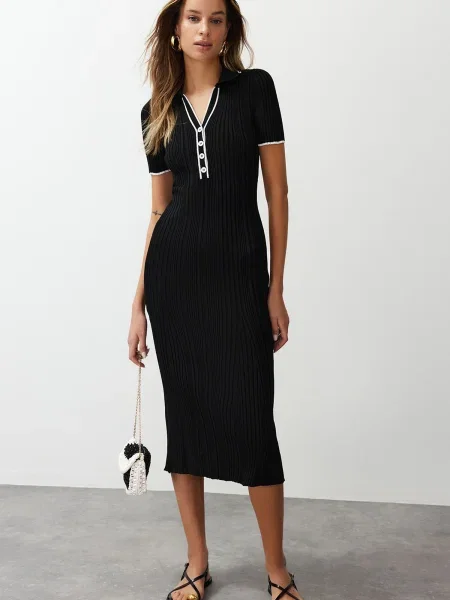 Trendyol Rochie tricotat negru alb