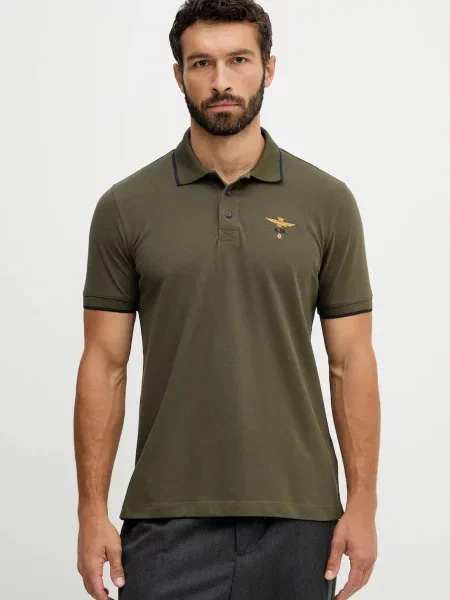 Тениска с яка Aeronautica Militare с изчистен дизайн зелено