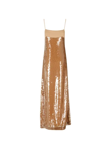Rochie maxi Alberta Ferretti cu paiete cu bretele maro