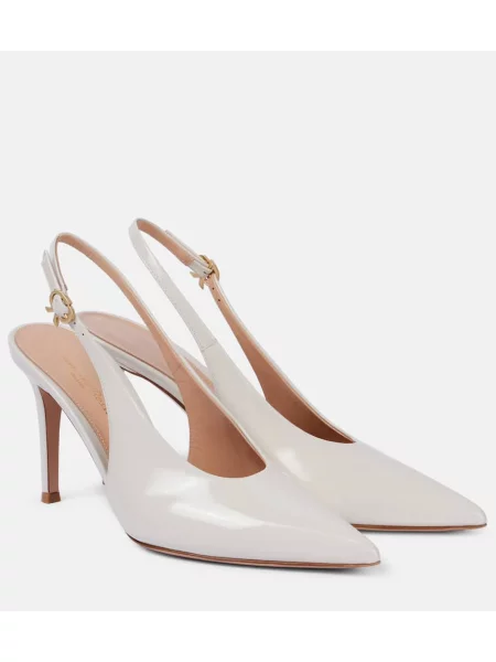 Pantofi cu toc Gianvito Rossi din piele de lac slingback alb