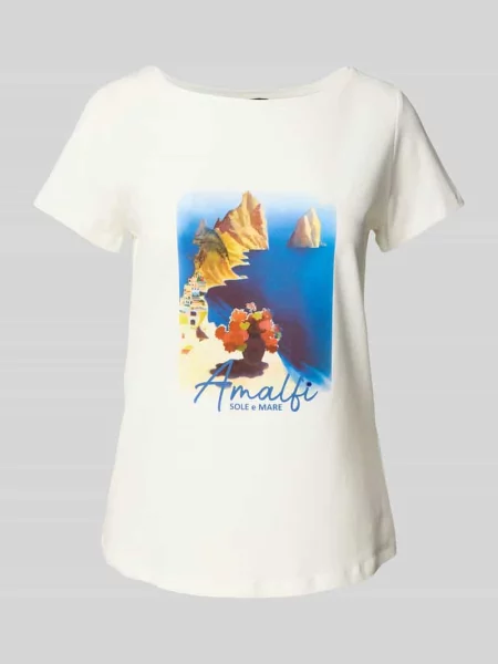 T-shirt z prążkowanym okrągłym dekoltem More & More biała
