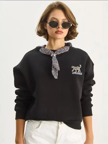 Bianco Lucci Sweater majica smeđa / svijetlosmeđa / crna bijela