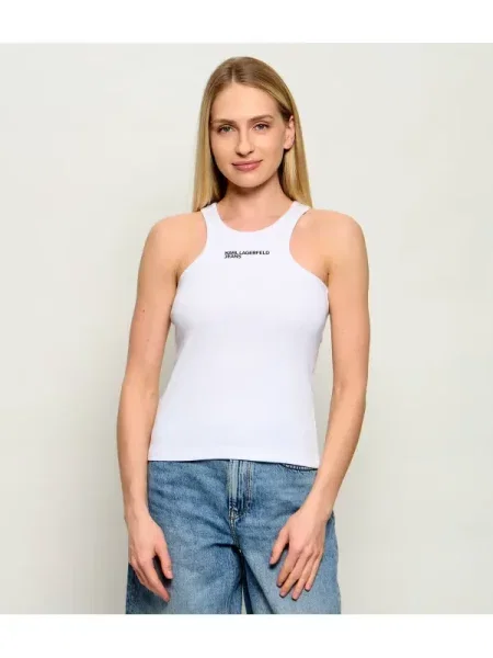 Top Karl Lagerfeld Jeans cu autograf alb