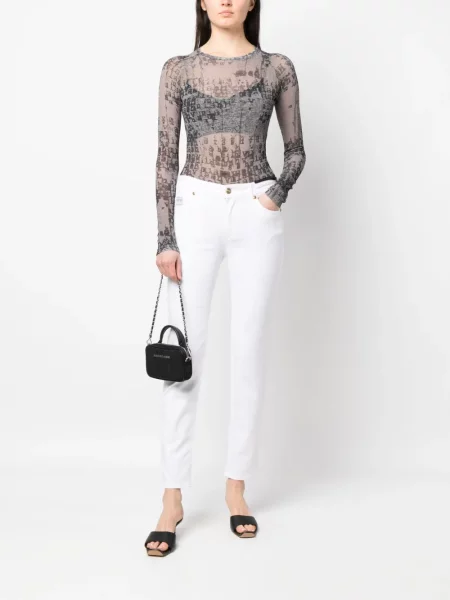 Liesas skinny fit džinsai Versace Jeans Couture su autografu balta