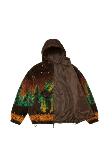 Geacă Supreme din fleece cu glugă maro