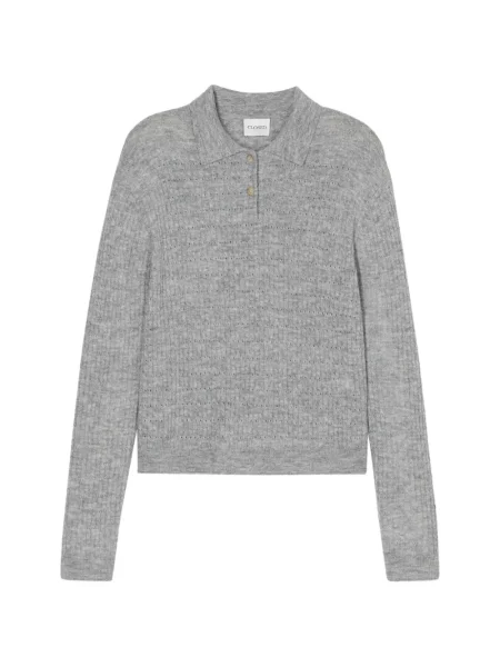 Lung tricou polo Closed tricotate gri