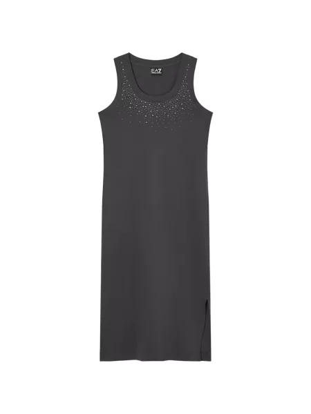 Stras rochie midi Ea7 Emporio Armani fără mâneci gri