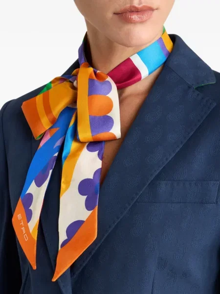 Fular Etro de mătase cu model paisley albastru