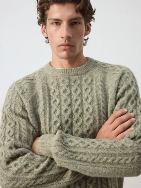 Sweter ścieg pleciony oliwkowozielony Mężczyzna S MANGO MAN