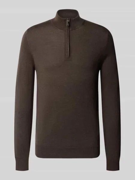 Sweter z dzianiny o kroju slim fit z mieszanki wełny z kołnierzem zapinanym Christian Berg Men
