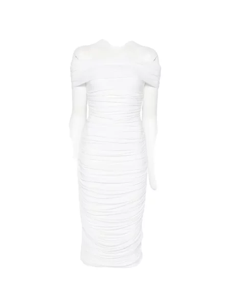 Rochie midi Norma Kamali cu volane cu umerii deschiși alb