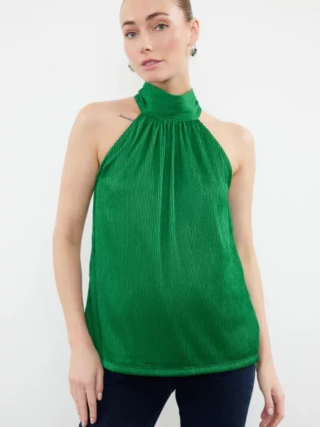 Bluză Trendyol tricotate cu guler înalt verde