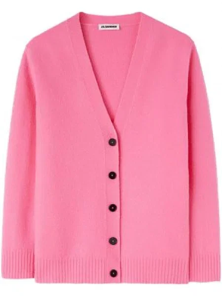 Cardigan Jil Sander de lână cu decolteu în V roz