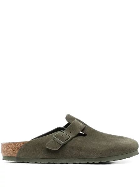 Papuci de casă Birkenstock din piele de căprioară slip-on verde