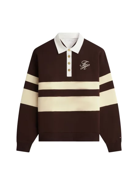 TOMMY HILFIGER Mikina béžová / tmavohnedá biela