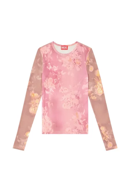 Top Diesel cu model floral cu imagine din jerseu roz