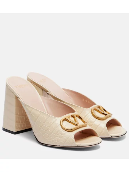 Papuci tip mules Valentino Garavani din piele alb