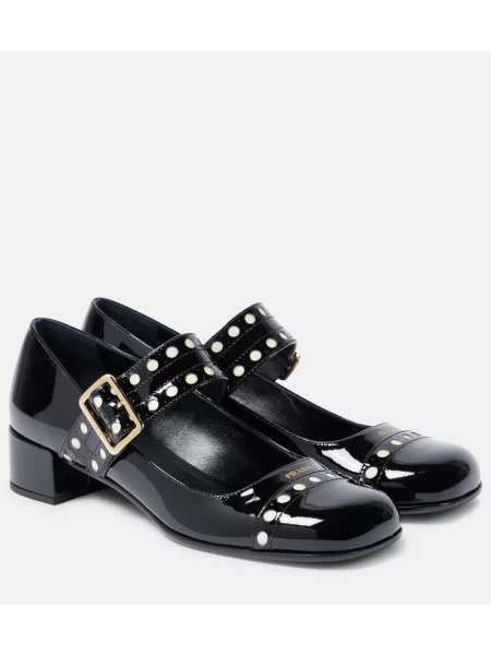 Usnjene lakirane salonarji Prada črna