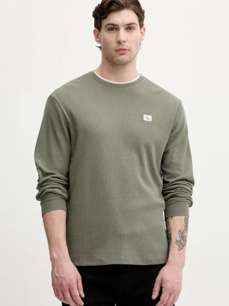 Calvin Klein Jeans muška majica dugih rukava s pamukom zelena